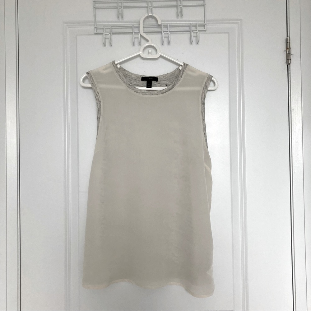 J. Crew Silk & Linen White and Gray Sleeveless Top Blouse